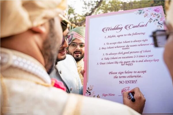 The Bride Made personalised welcome signs funny wedding contract engagement party occasion (24X36 INCH) - Image 5