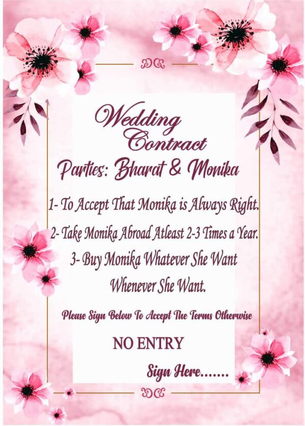 The Bride Made personalised welcome signs funny wedding contract engagement party occasion (24X36 INCH) - Image 4